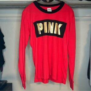 Victoria’s Secret PINK Red Long Sleeve T-shirt w/ Gold Size Large